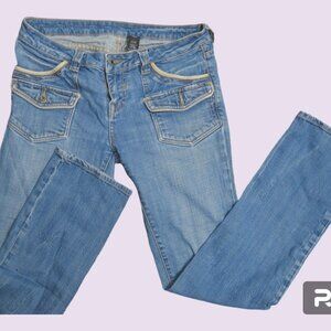 Buffalo David Bitton women's cargo denim jeans straight leg in dark wash blue 30